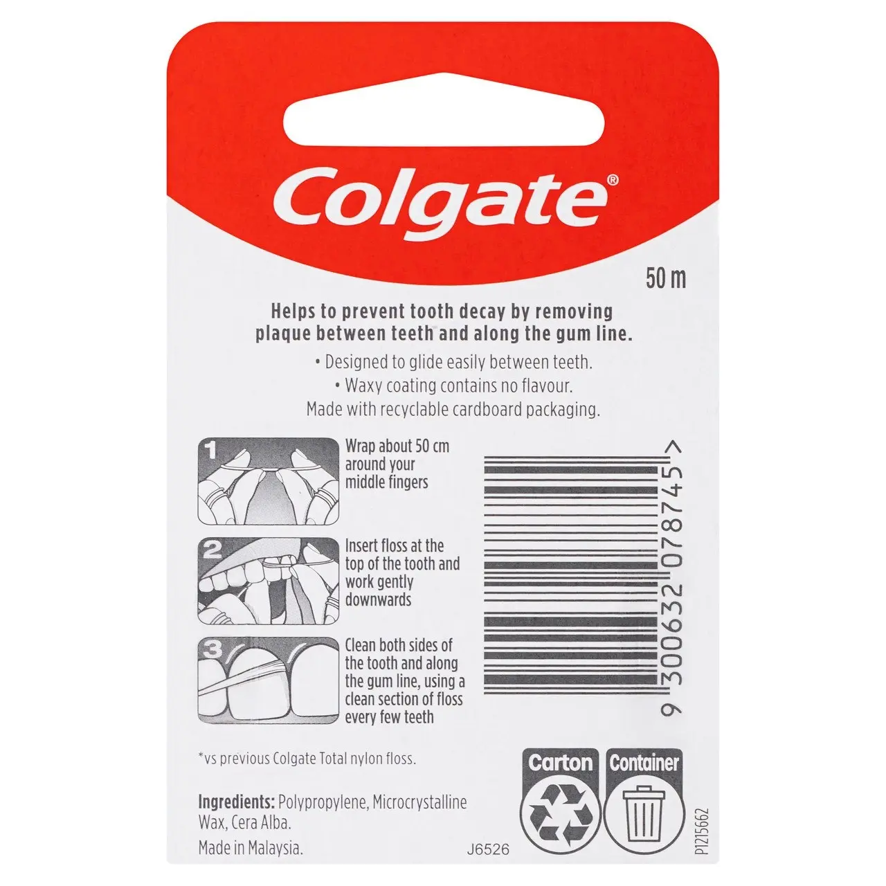 Colgate Total Waxed Dental Floss, 50m, New & Improved*, Protects Gums & Helps Prevent Tooth Decay