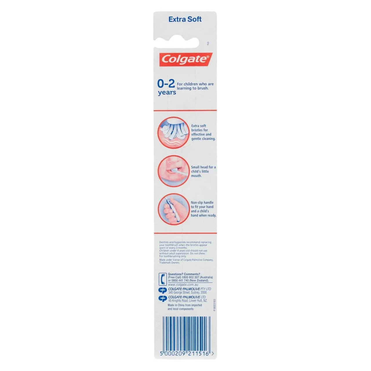 Colgate Kids My First Manual Toothbrush for Toddlers 0-2 Years, 1 Pack, Extra Soft Bristles, Colours May Vary