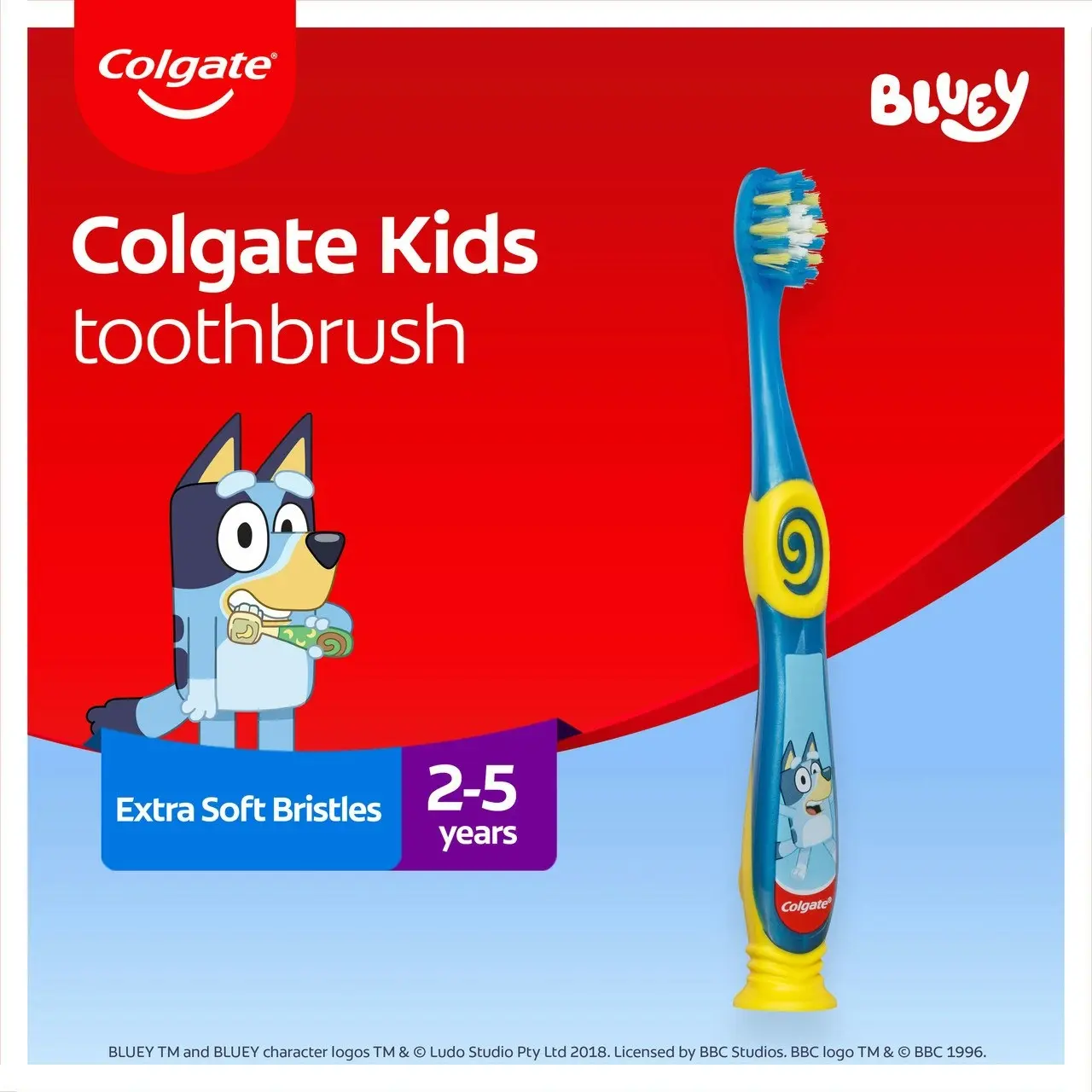 Colgate Kids Junior Bluey Manual Toothbrush, 1 Pack, Extra Soft Bristles, for Children 2-5 Years