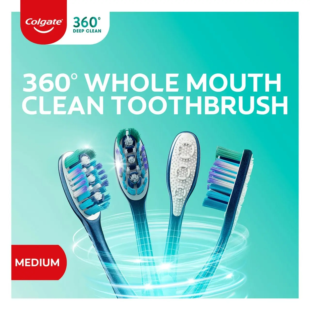 Colgate 360o Whole Mouth Clean Manual Toothbrush, 1 Pack, Medium Bristles