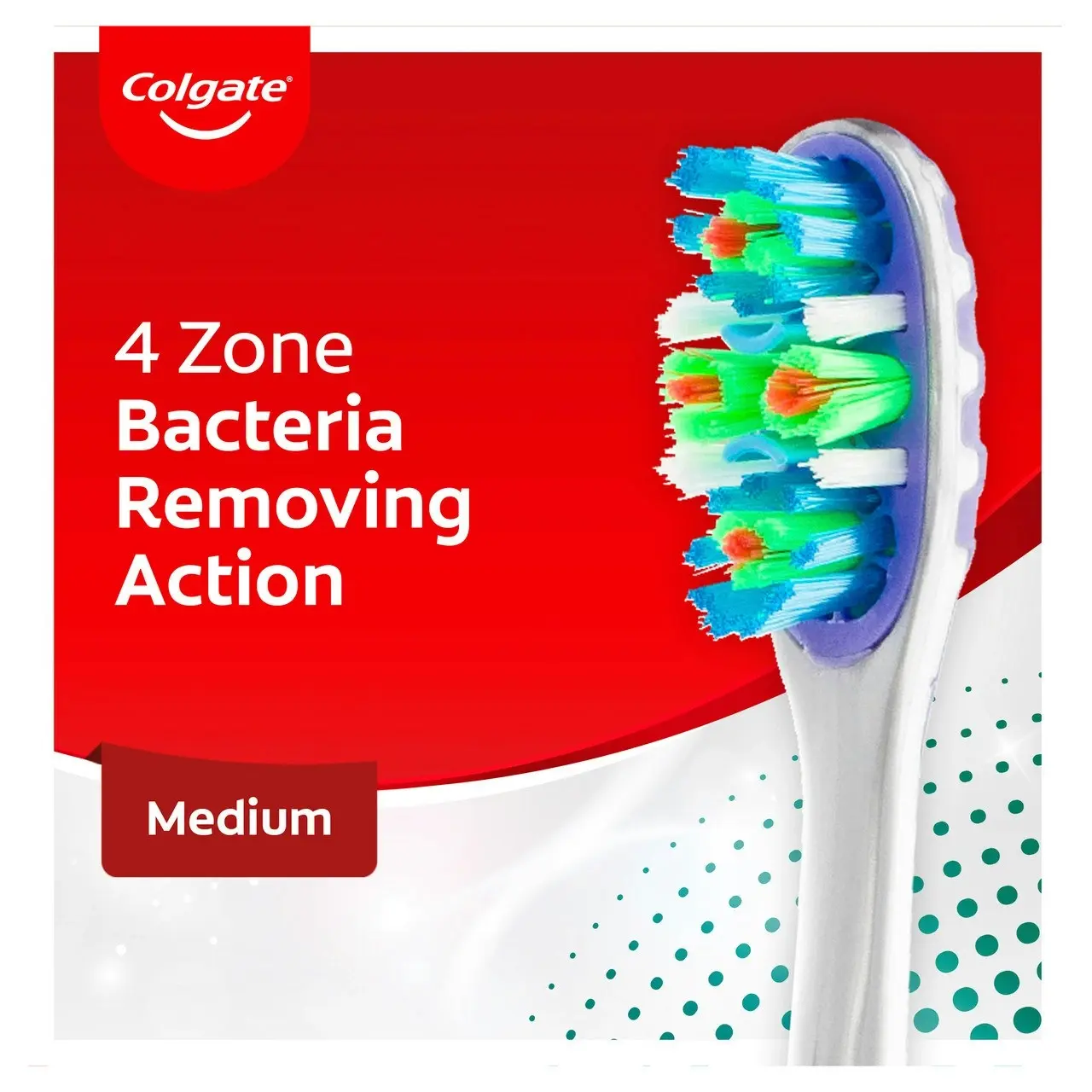 Colgate 360o Advanced Whole Mouth Health Manual Toothbrush, 1 Pack, Medium Bristles with 4 Zone Bacteria Removing Action