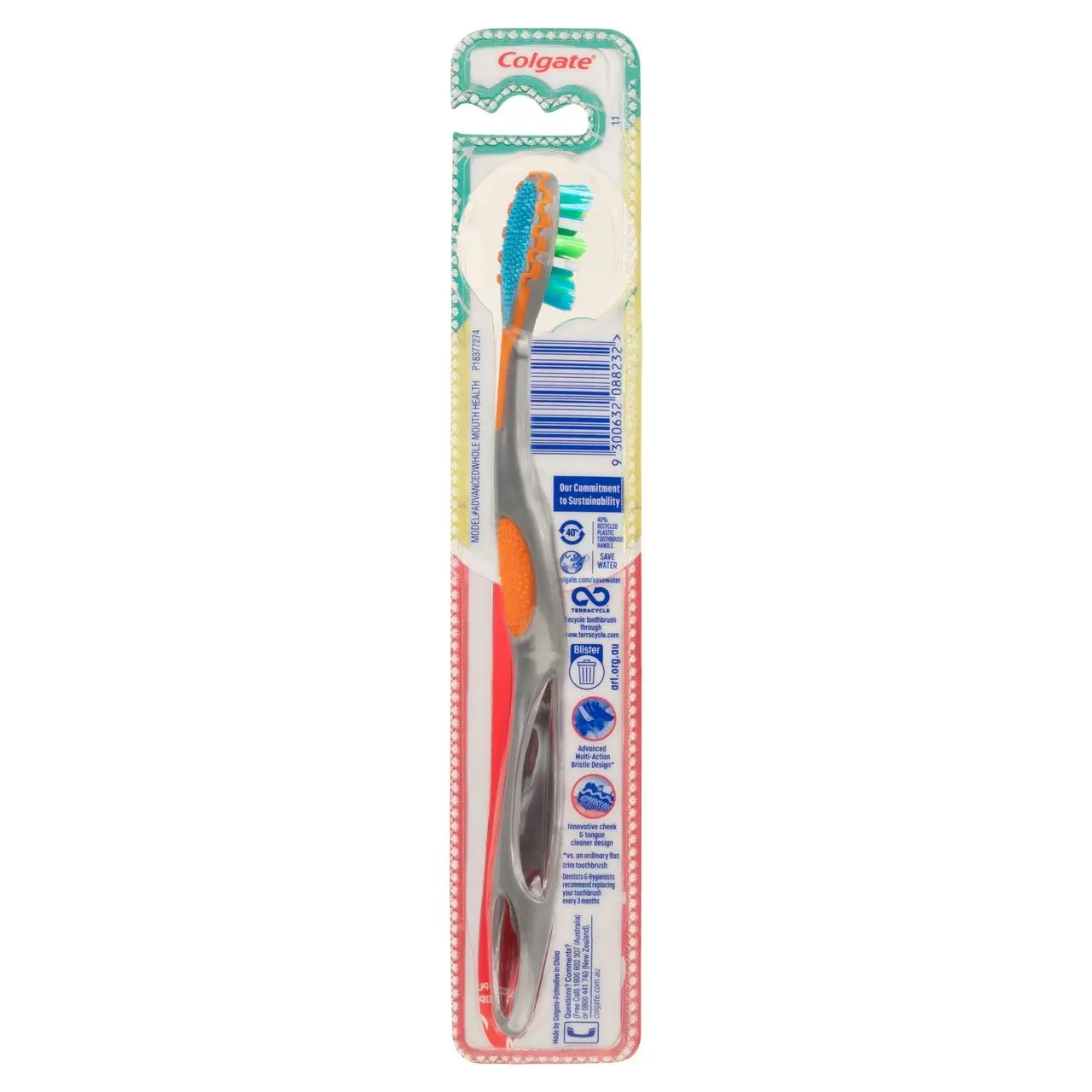 Colgate 360o Advanced Whole Mouth Health Manual Toothbrush, 1 Pack, Medium Bristles with 4 Zone Bacteria Removing Action