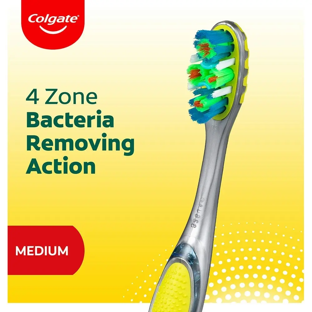 Colgate 360o Advanced Whole Mouth Health Manual Toothbrush, 1 Pack, Medium Bristles with 4 Zone Bacteria Removing Action