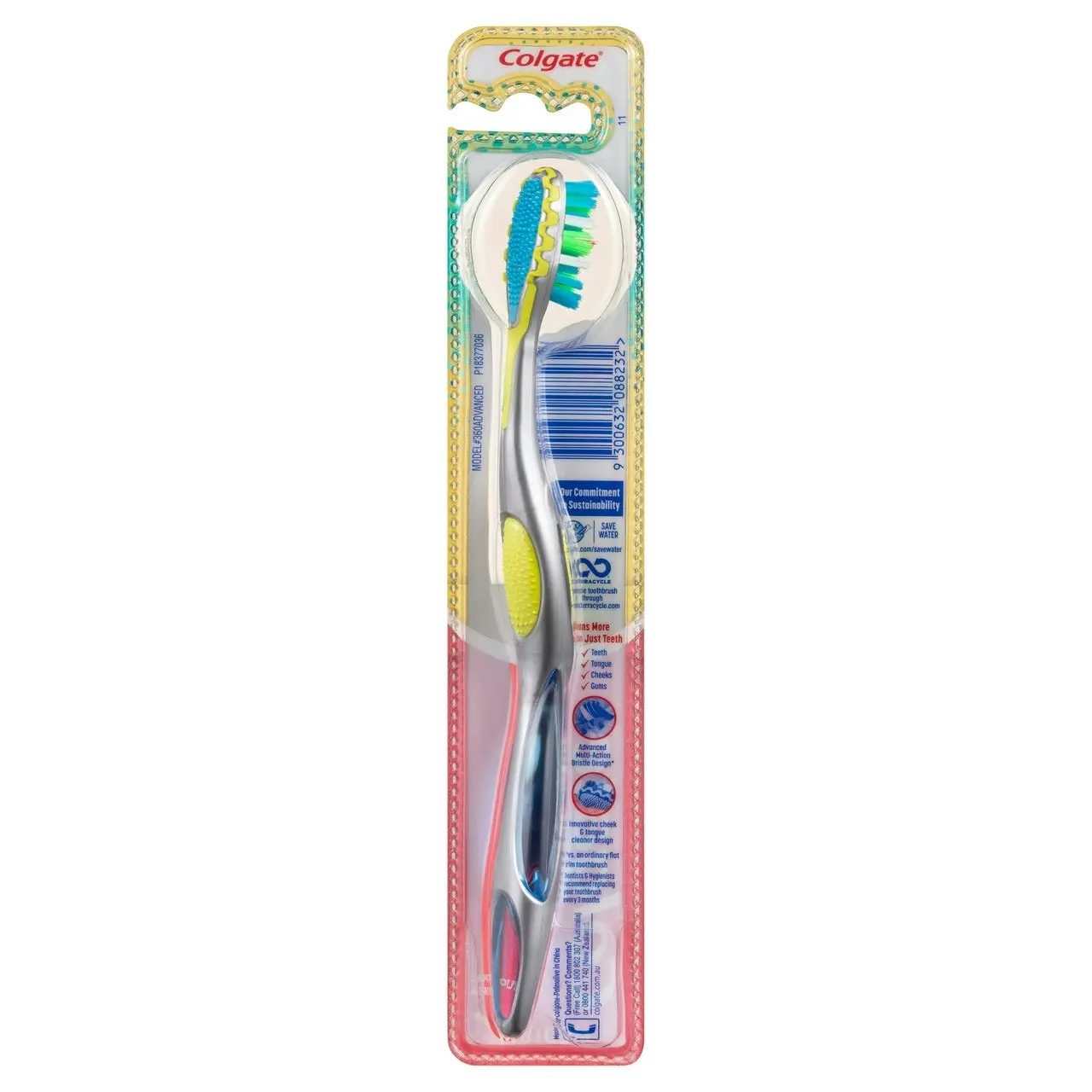 Colgate 360o Advanced Whole Mouth Health Manual Toothbrush, 1 Pack, Medium Bristles with 4 Zone Bacteria Removing Action