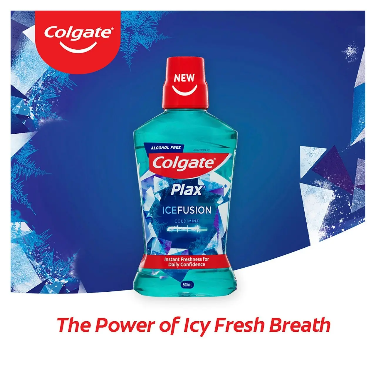 Colgate Plax Ice Fusion Antibacterial Mouthwash, 500mL, Cold Mint, Alcohol Free, Bad Breath Control