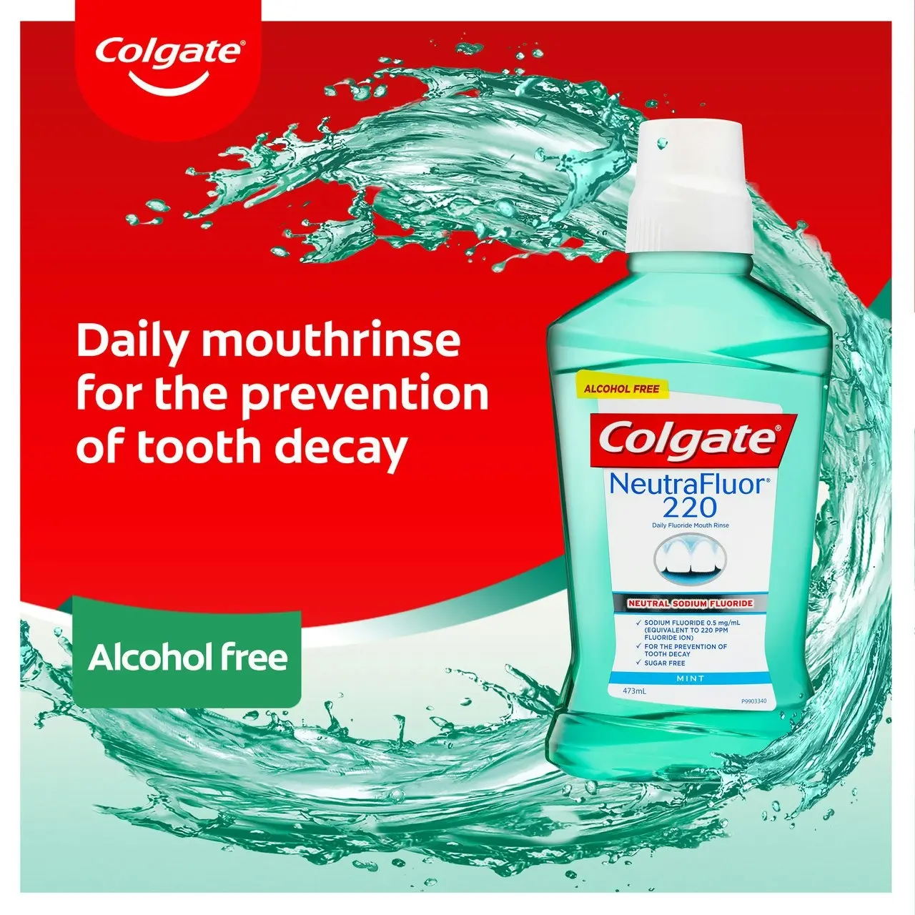 Colgate NeutraFluor 220 Daily Fluoride Mouthwash, 473mL, Alcohol Free, Mint