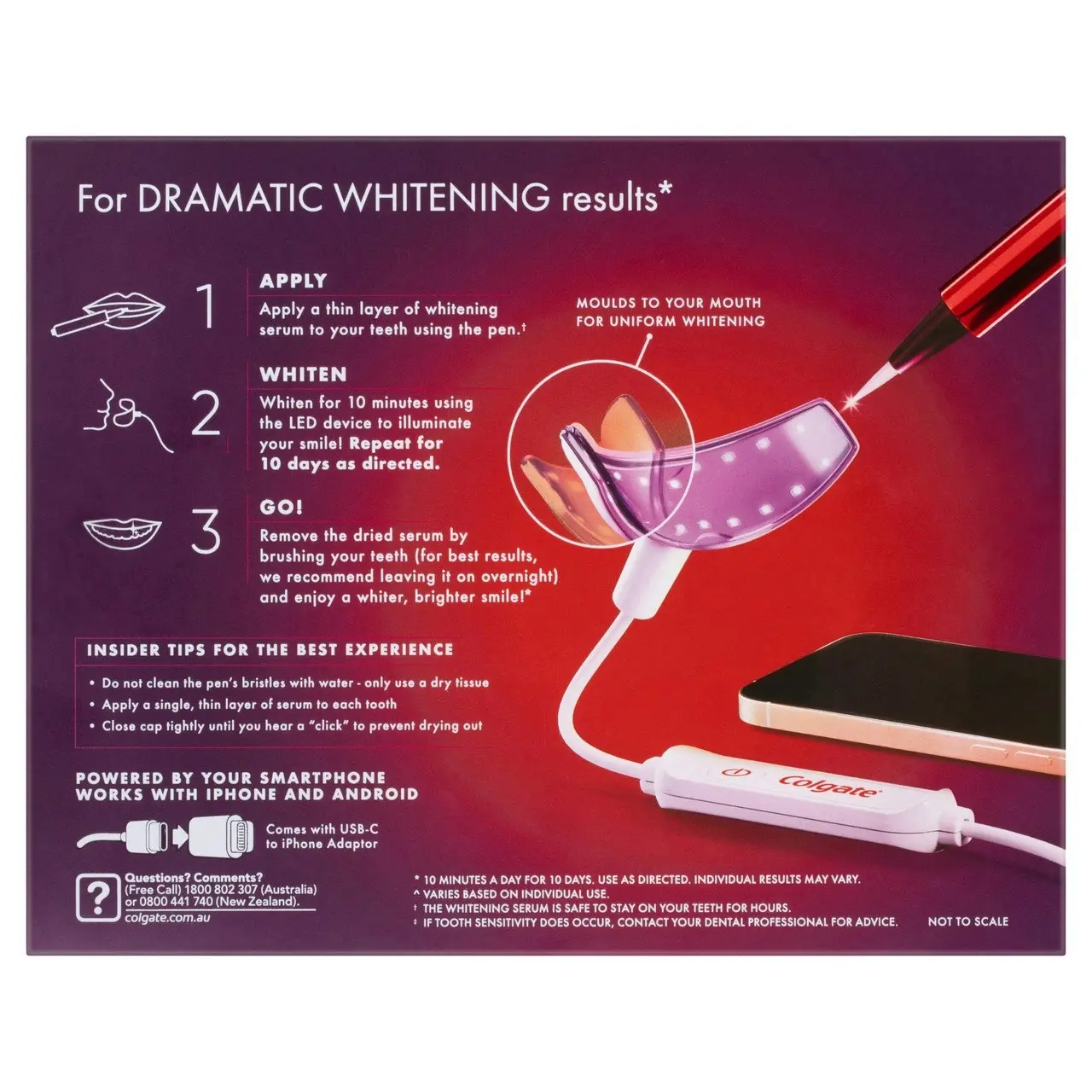 Colgate Optic White FlexLight LED Whitening Kit, At Home Whitening Indigo Device & Whitening Pen, 30 Treatments