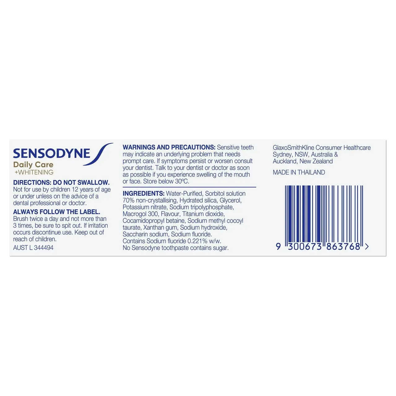 Sensodyne Daily Care + Whitening Sensitivity Toothpaste 50g