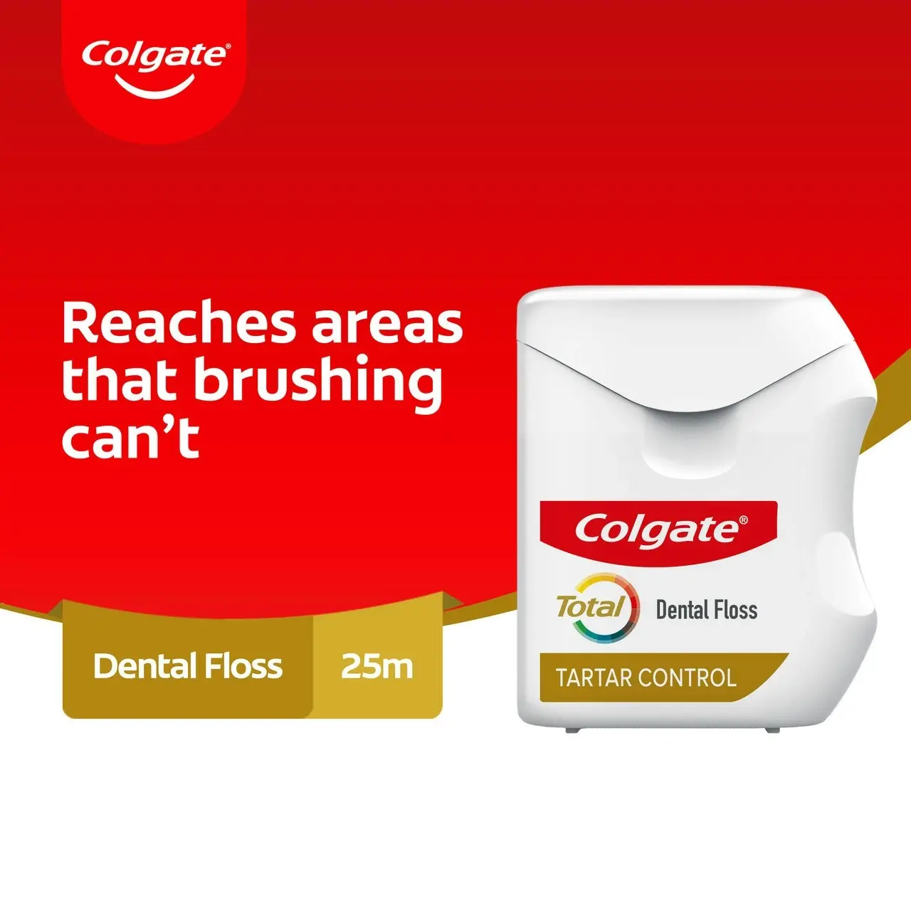 Colgate Total Tartar Control Dental Floss, 25m, New & Improved*, Protects Gums & Helps Prevent Tooth Decay