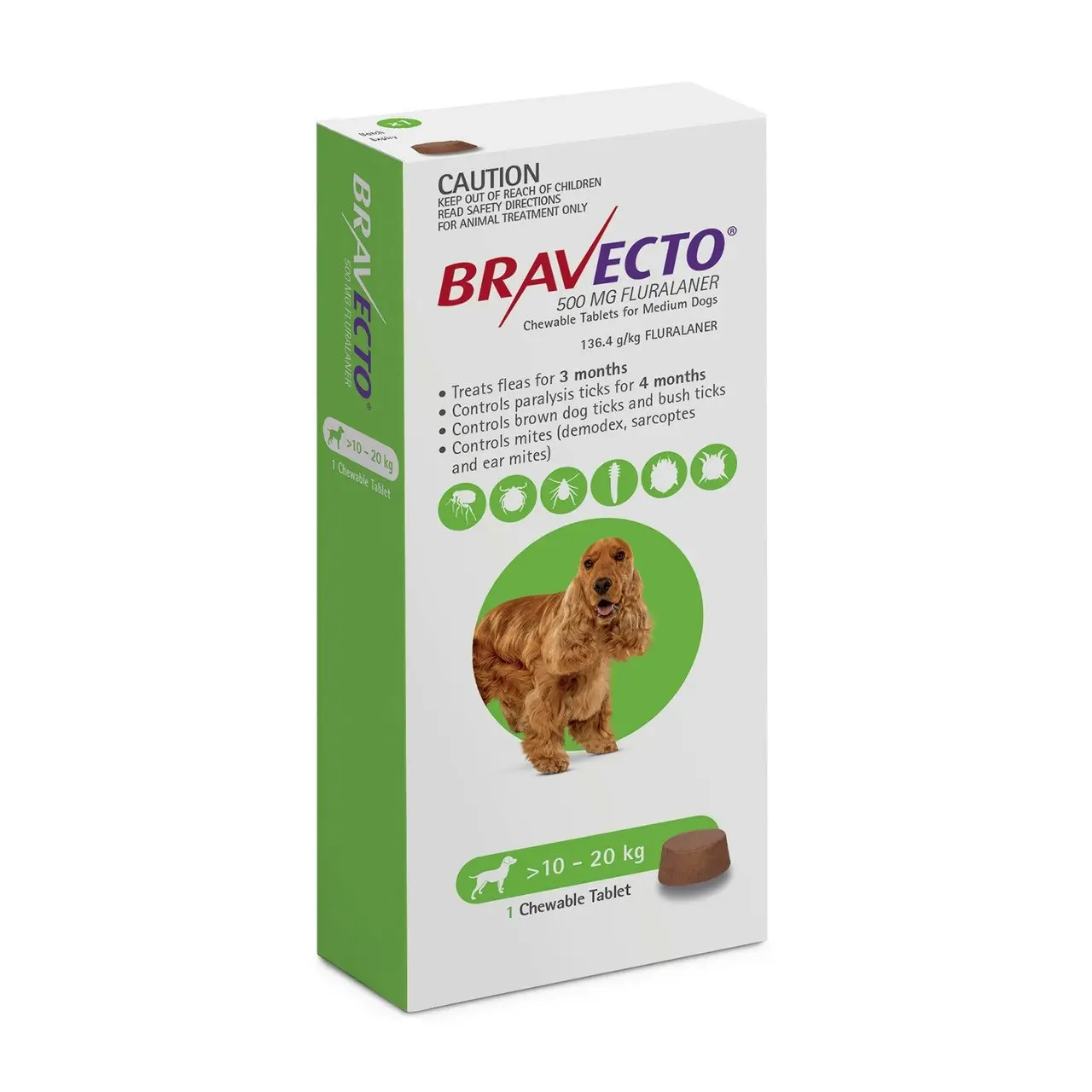 Bravecto 3 Months For Medium Dogs 10 - 20kgs (1 Single Chew)