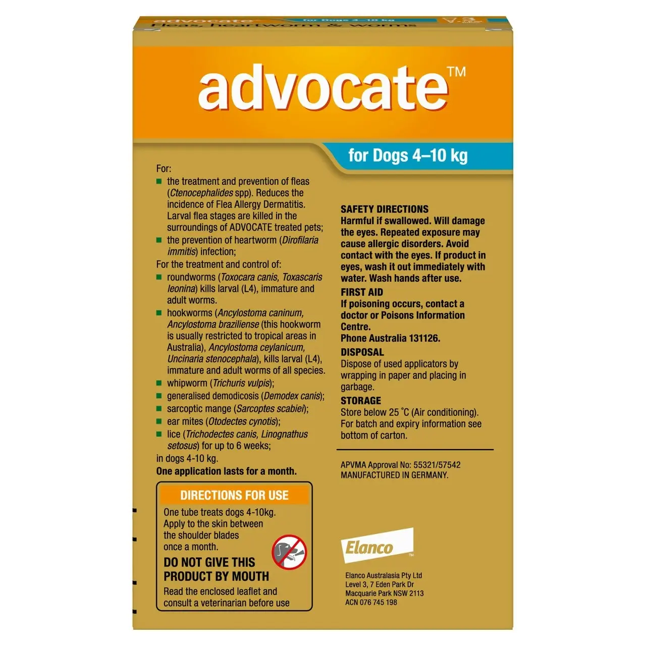 Advocate(TM) Fleas, Heartworm & Worms for Medium Dogs 4 - 10kg - 3 Pack