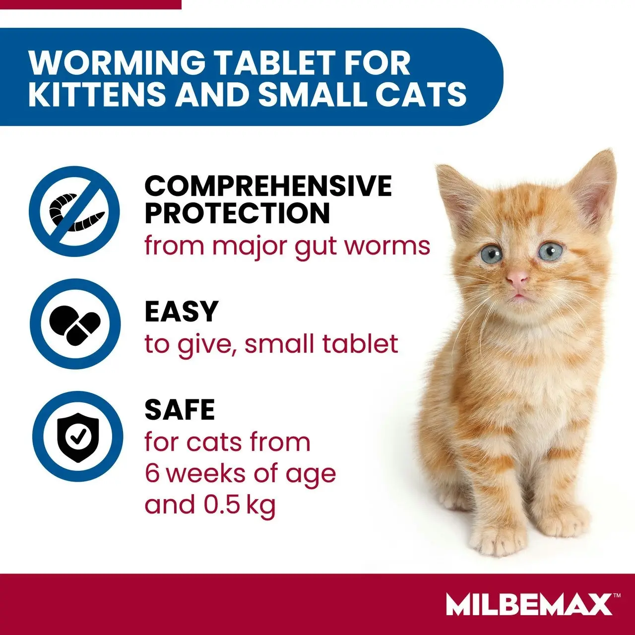 Milbemax(TM) Allwormer Tablet for Small Cats 0.5 - 2kg - 2 Pack