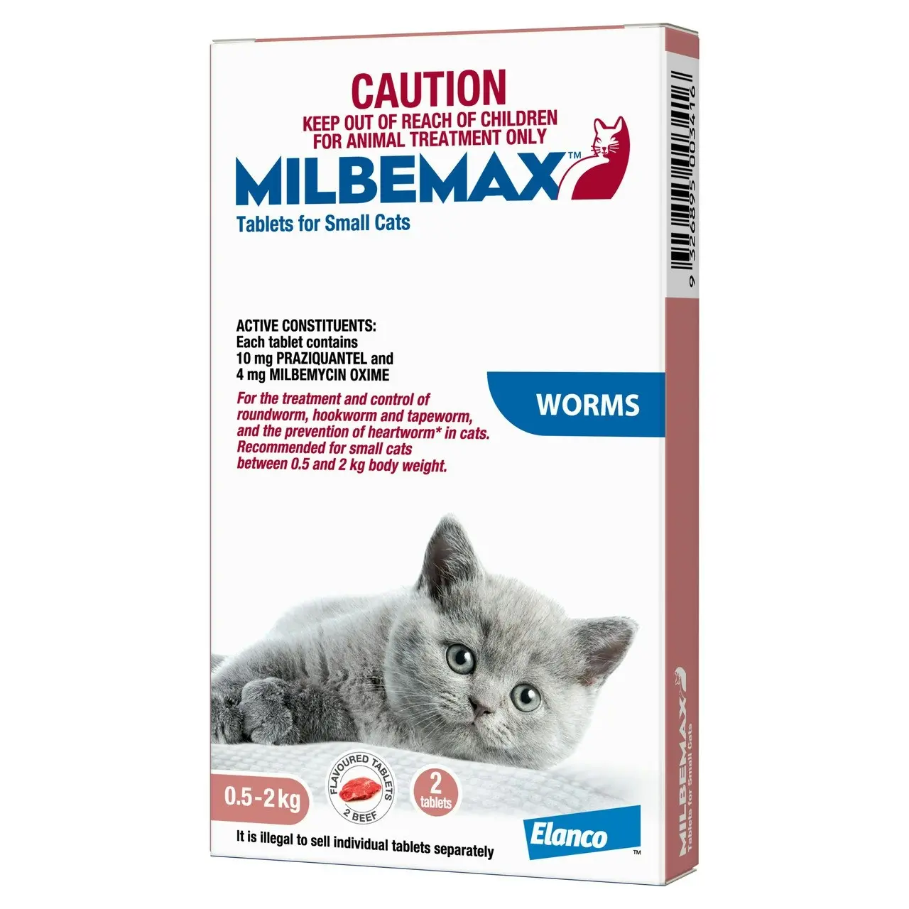 Milbemax(TM) Allwormer Tablet for Small Cats 0.5 - 2kg - 2 Pack