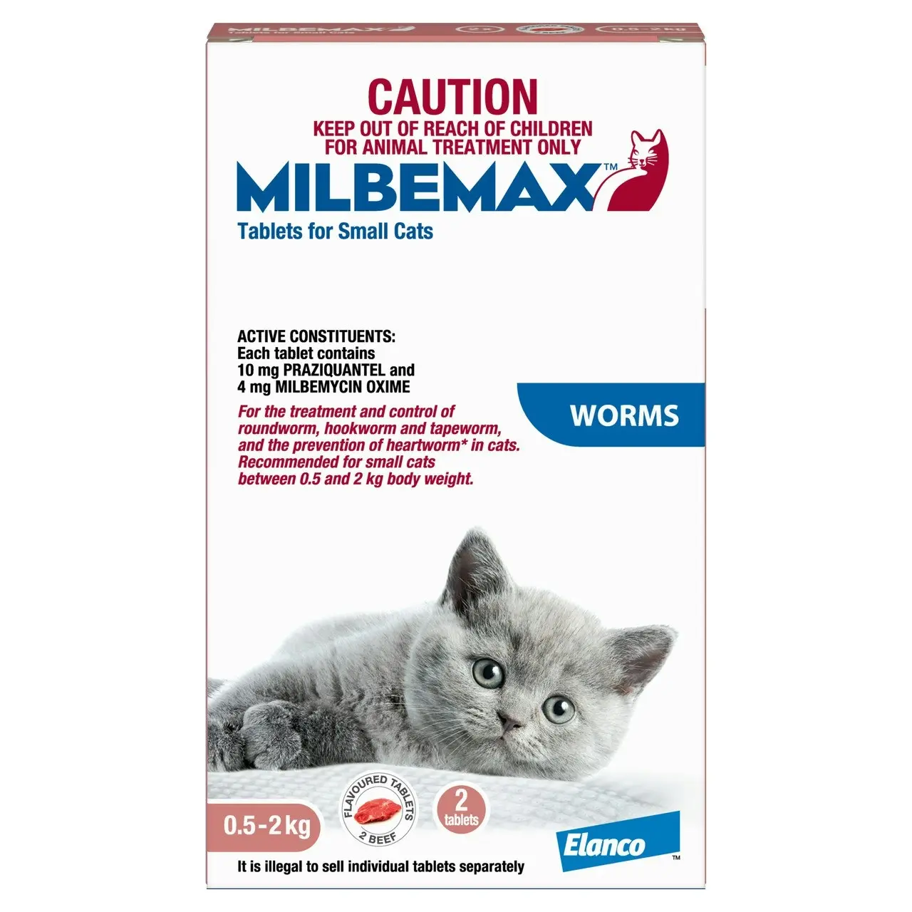 Milbemax(TM) Allwormer Tablet for Small Cats 0.5 - 2kg - 2 Pack