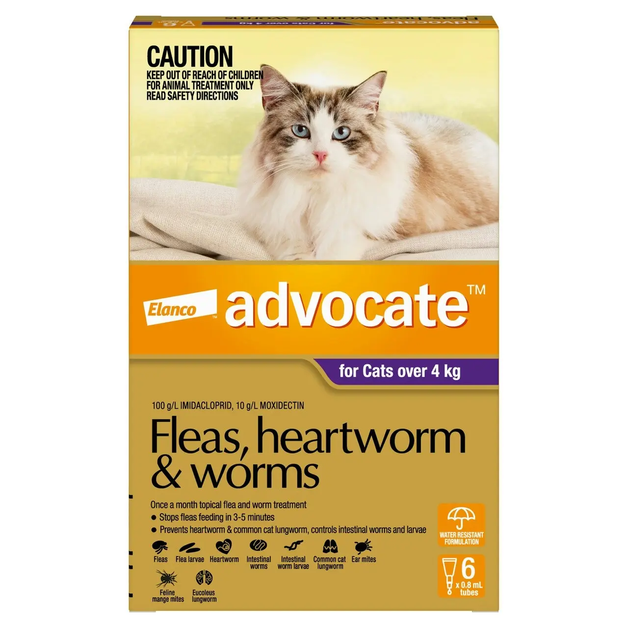 Advocate(TM) Fleas, Heartworm & Worms for Cats Over 4kg - 6 Pack