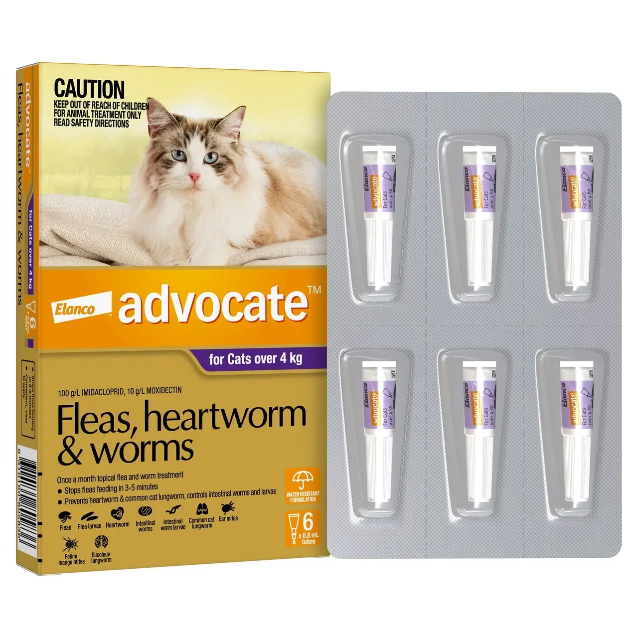 Advocate(TM) Fleas, Heartworm & Worms for Cats Over 4kg - 6 Pack