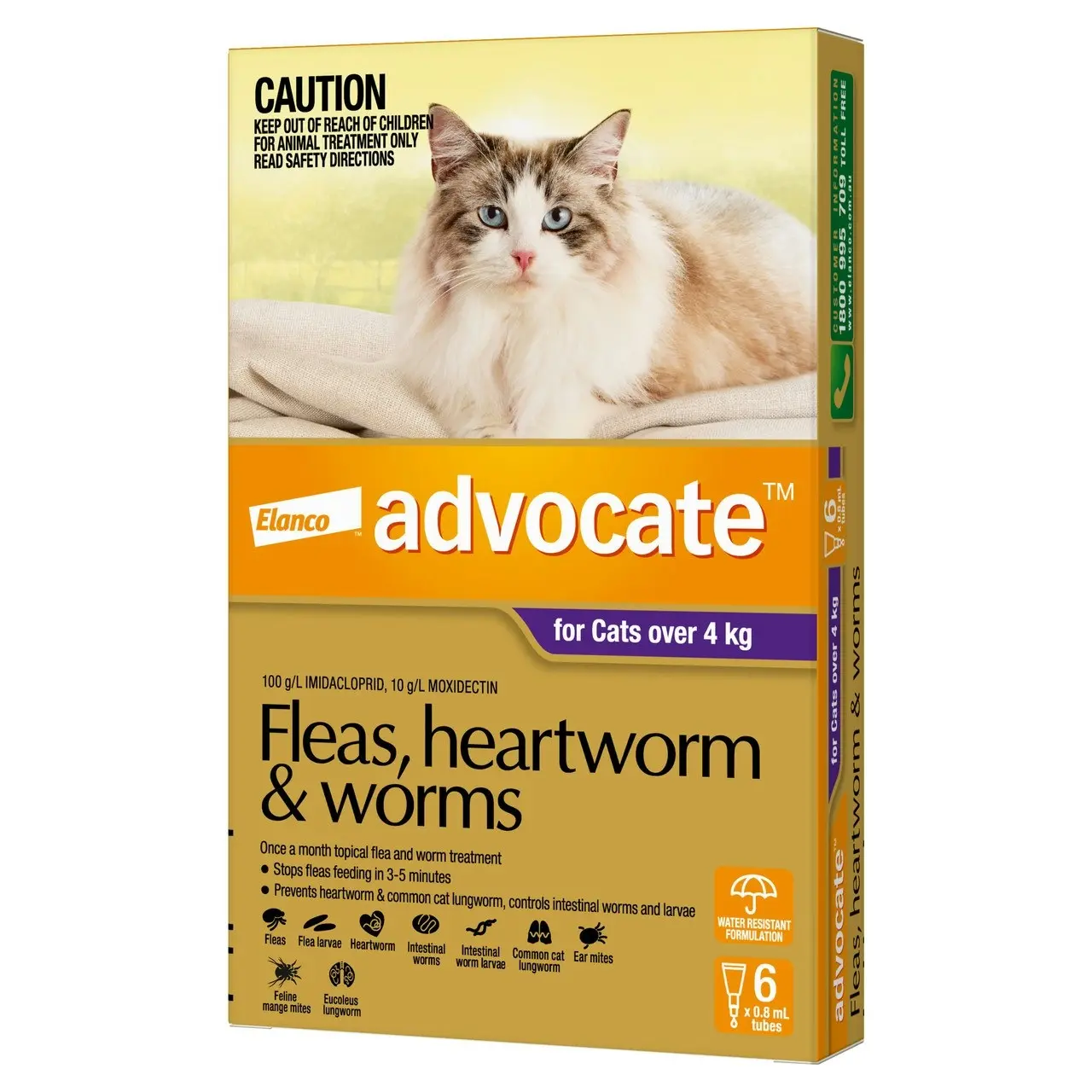 Advocate(TM) Fleas, Heartworm & Worms for Cats Over 4kg - 6 Pack