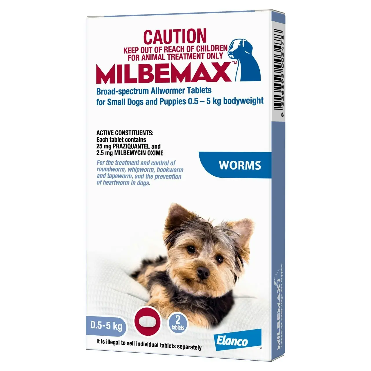 Milbemax(TM) Allwormer Tablet for Small Dogs & Puppies 0.5 - 5kg - 2 Pack