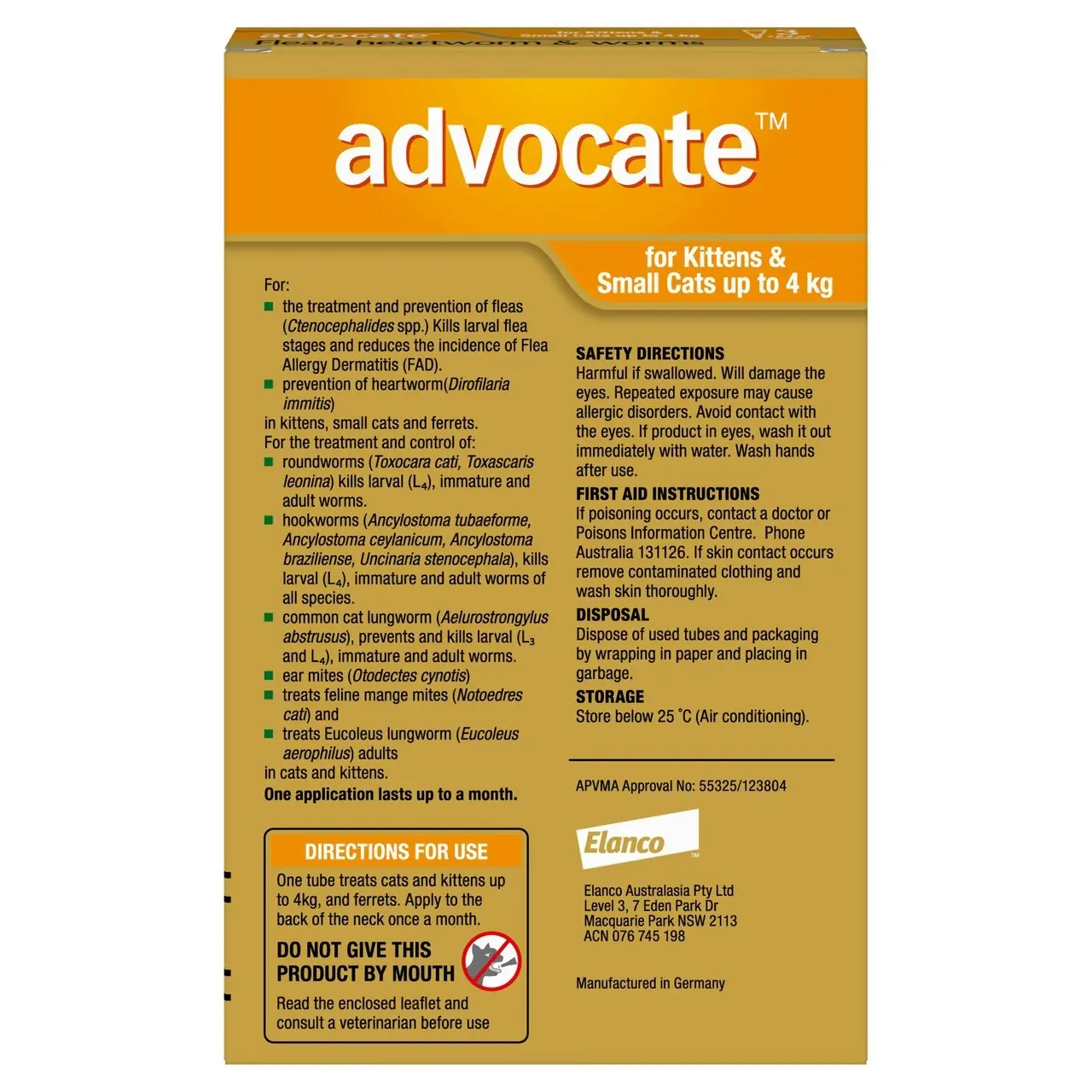 Advocate(TM) Fleas, Heartworm & Worms for Kittens & Small Cats up to 4kg - 3 Pack