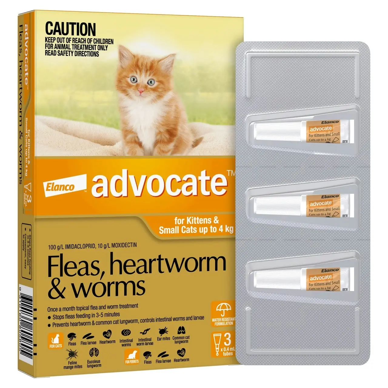 Advocate(TM) Fleas, Heartworm & Worms for Kittens & Small Cats up to 4kg - 3 Pack