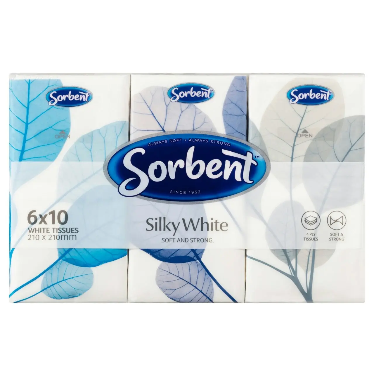 Sorbent Silky White Facial Tissues 6 x 10 Pack