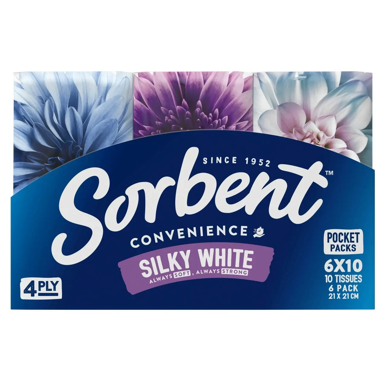 Sorbent Silky White Facial Tissues 6 x 10 Pack