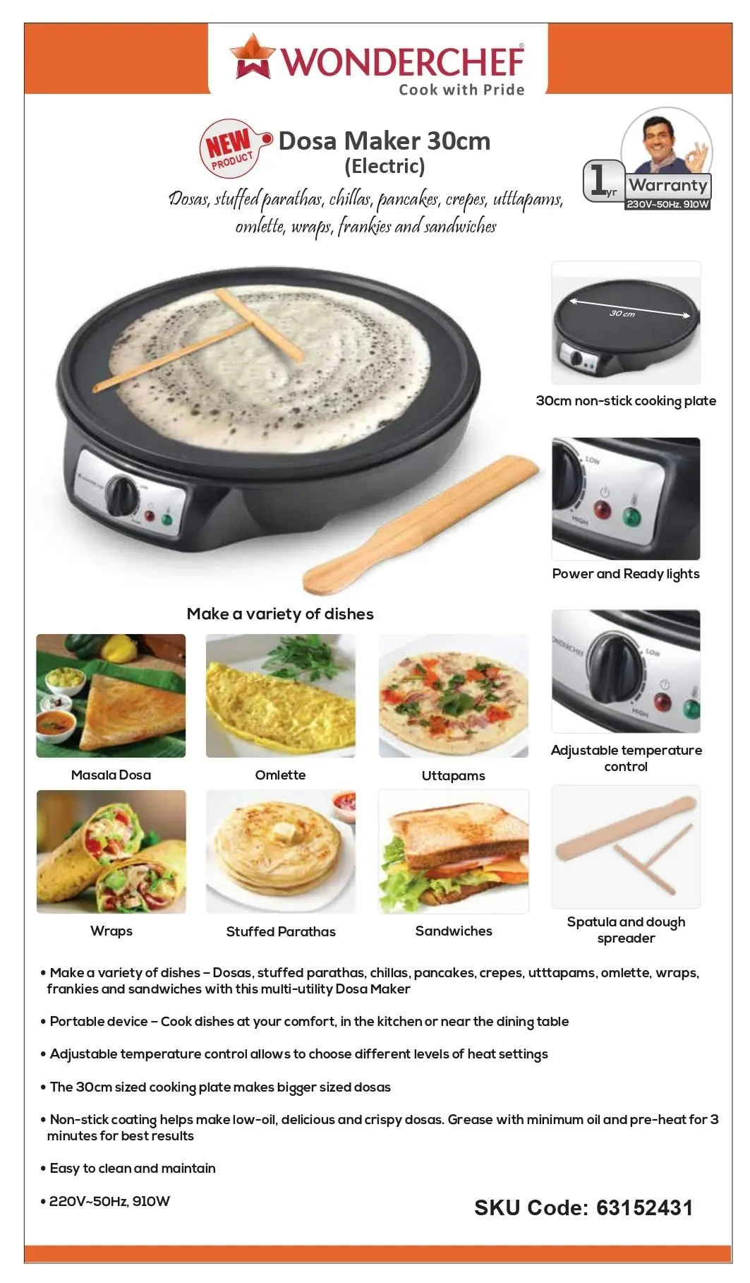 Wonderchef Dosa Maker 30cm (Black) with Australian Plug