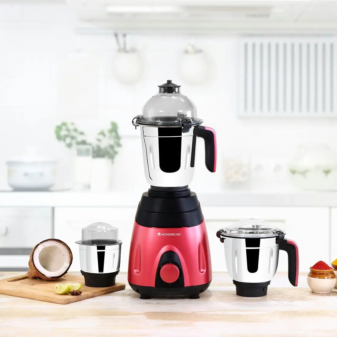 Wonderchef Vietri Mixer Grinder 750 W – Black & Red with Australian Plug - Minor (Cosmetic) Dent