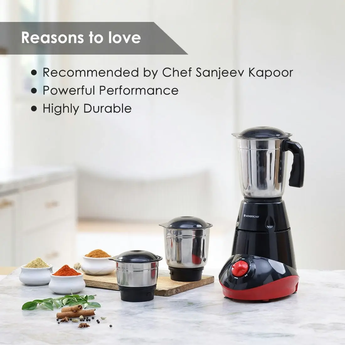 Wonderchef Capri Mixer Grinder 3 Jars 550W Red & Black with Australian Plug