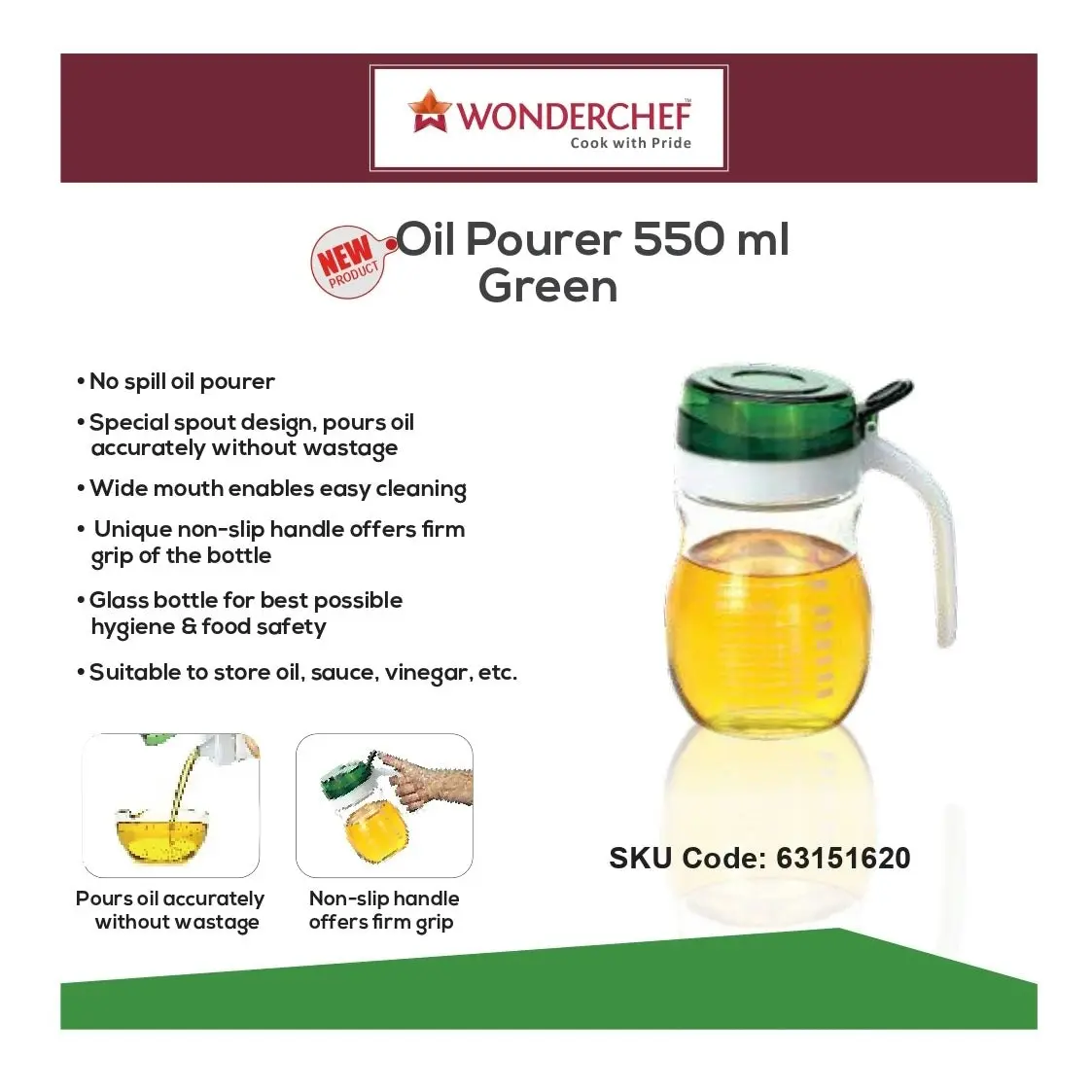 Wonderchef Oil Pourer Green 550Ml