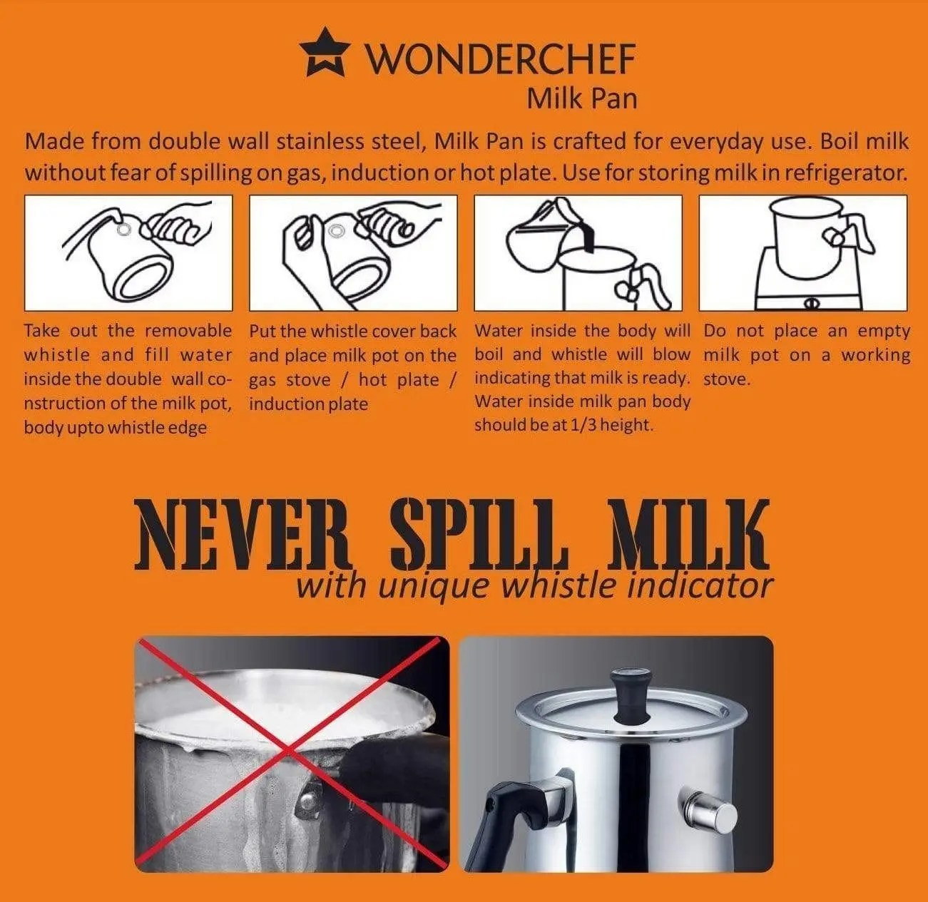 Wonderchef Milk Pan (Never Spill Milk) 2L