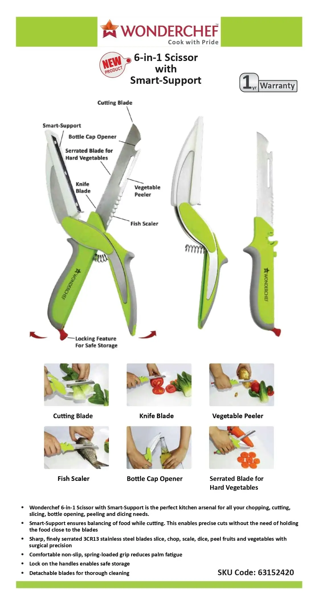 Wonderchef 6-in-1 Scissor with Smart- Support