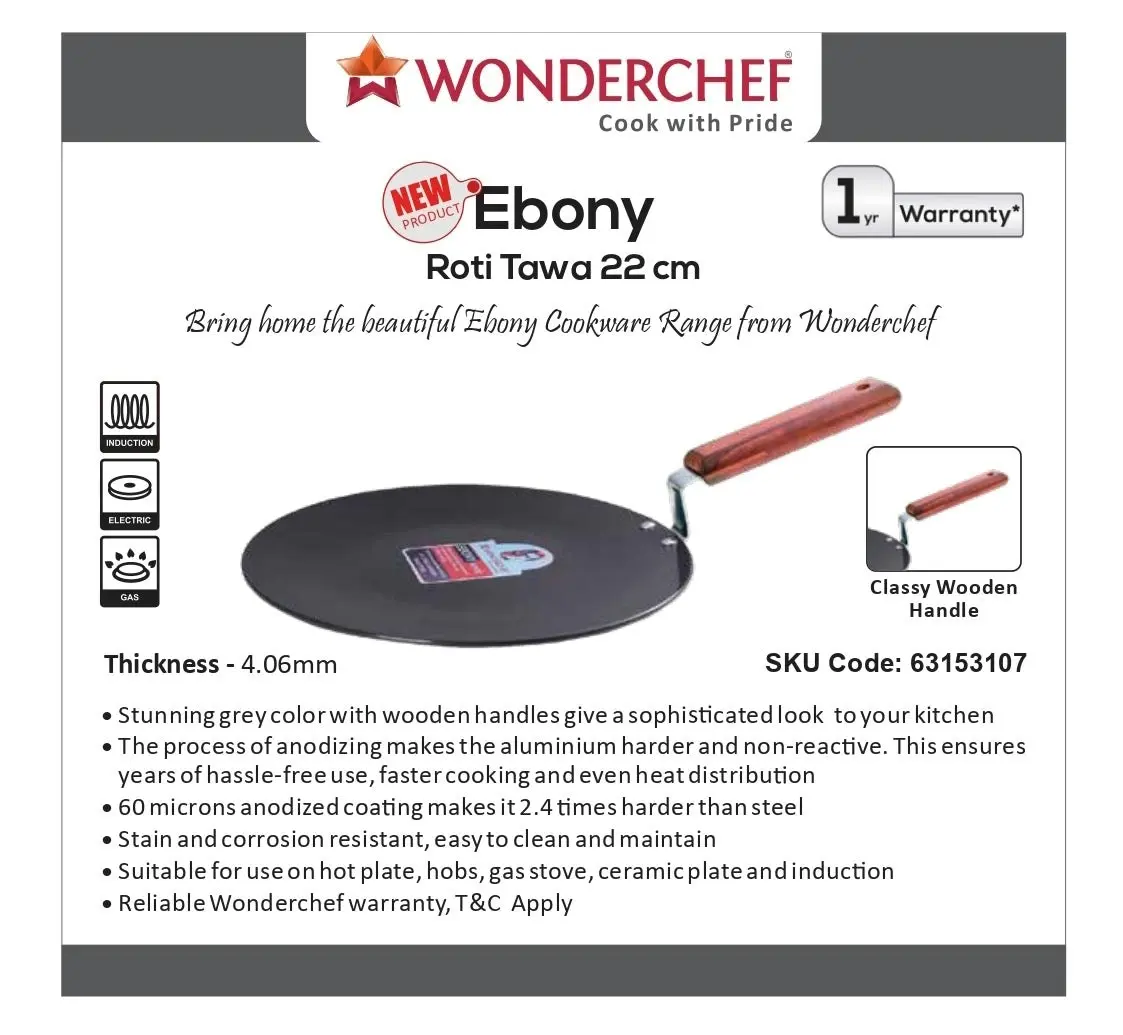 Wonderchef Ebony Roti Tawa with Induction 4.06 mm 22cm