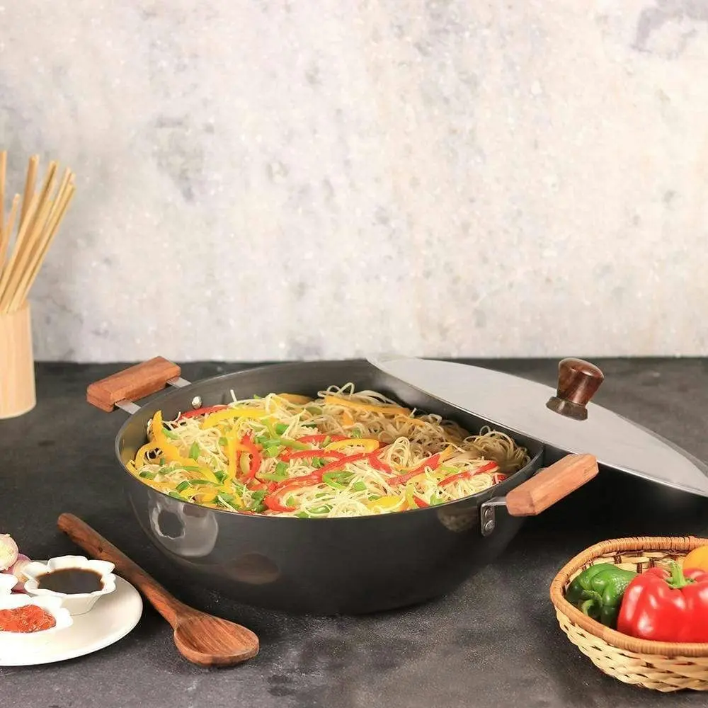 Wonderchef Ebony Deep Kadhai With Lid 30cm 6L