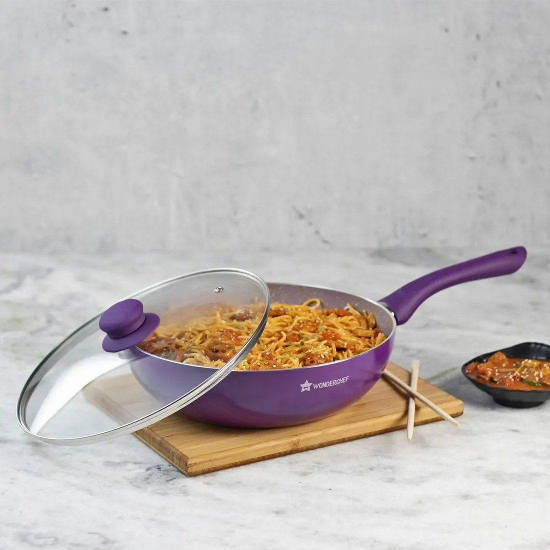 Wonderchef Royal Velvet Wok with Lid - Purple 1 Handle 24cm 2.7L