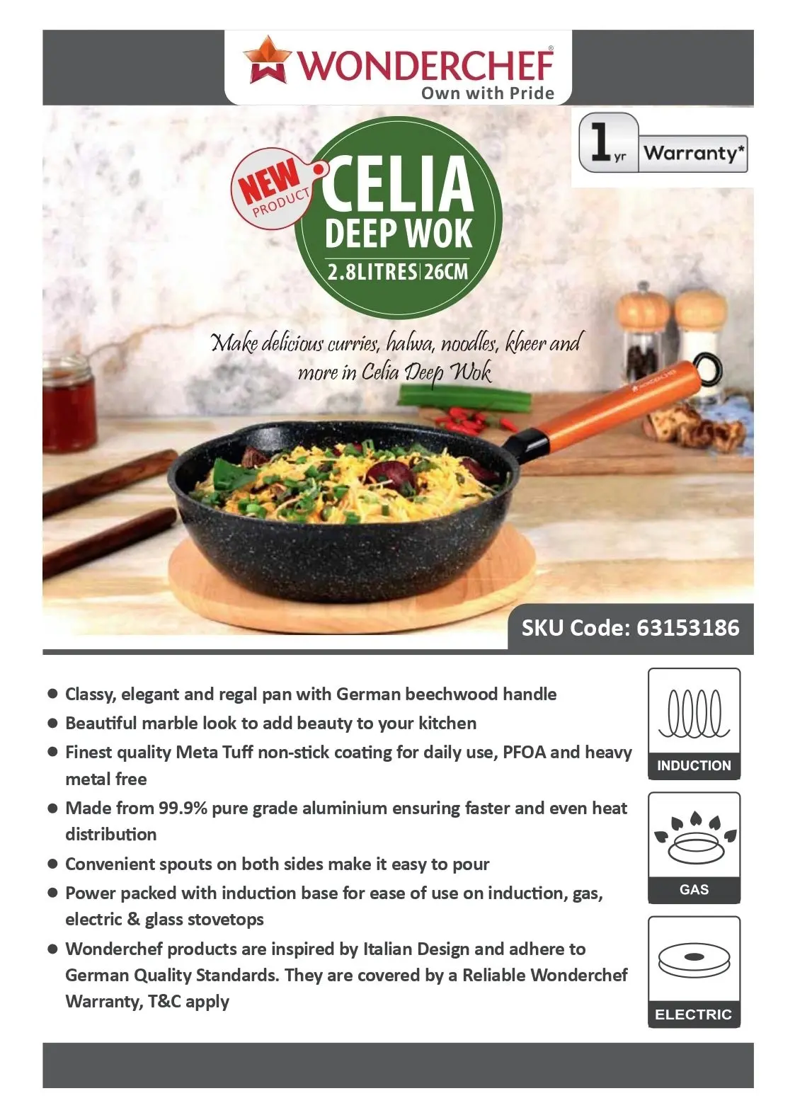 Wonderchef Celia Deep Wok 26cm 2.8L