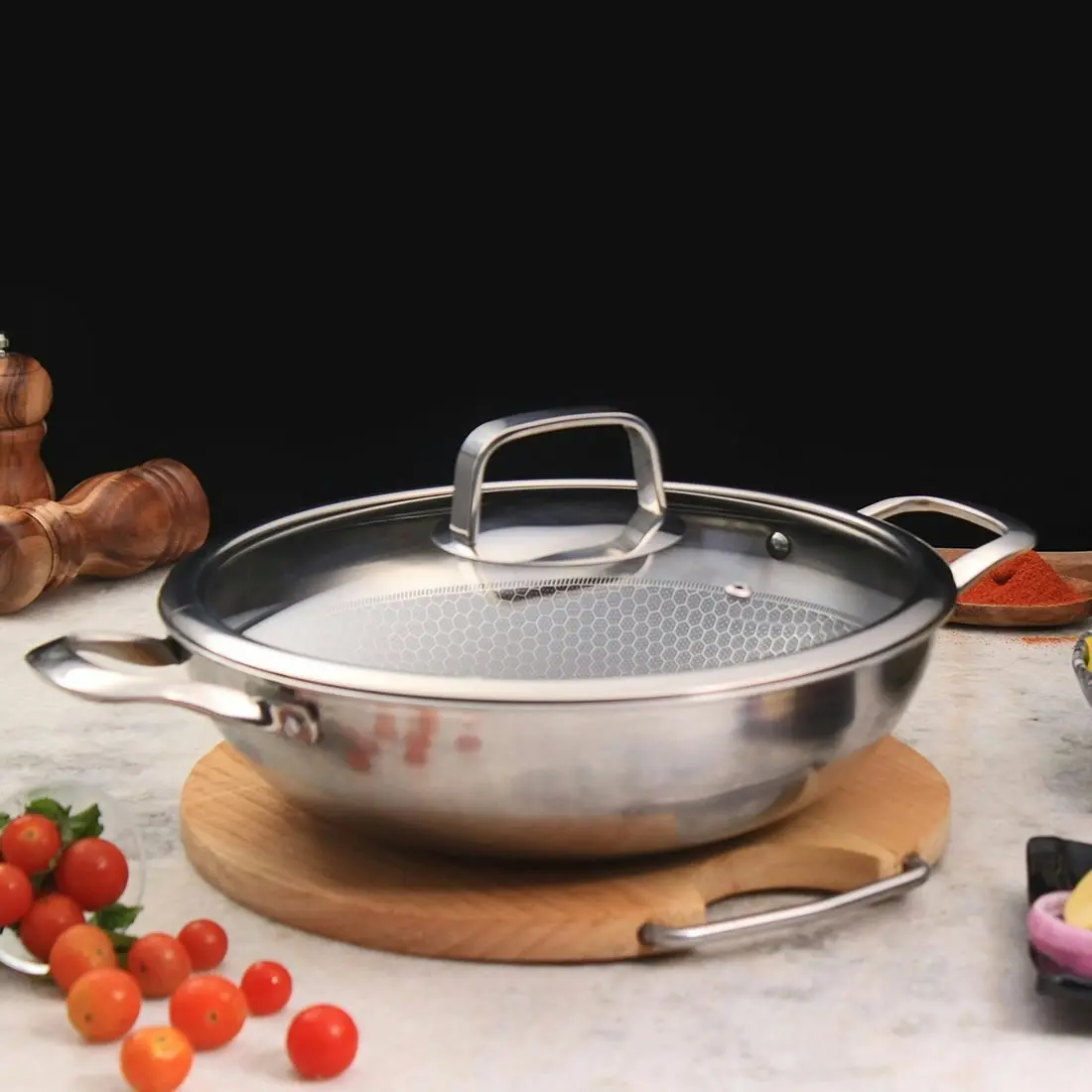 Wonderchef Stanton Stainless Steel Nonstick Kadhai with Lid- 24cm 2L