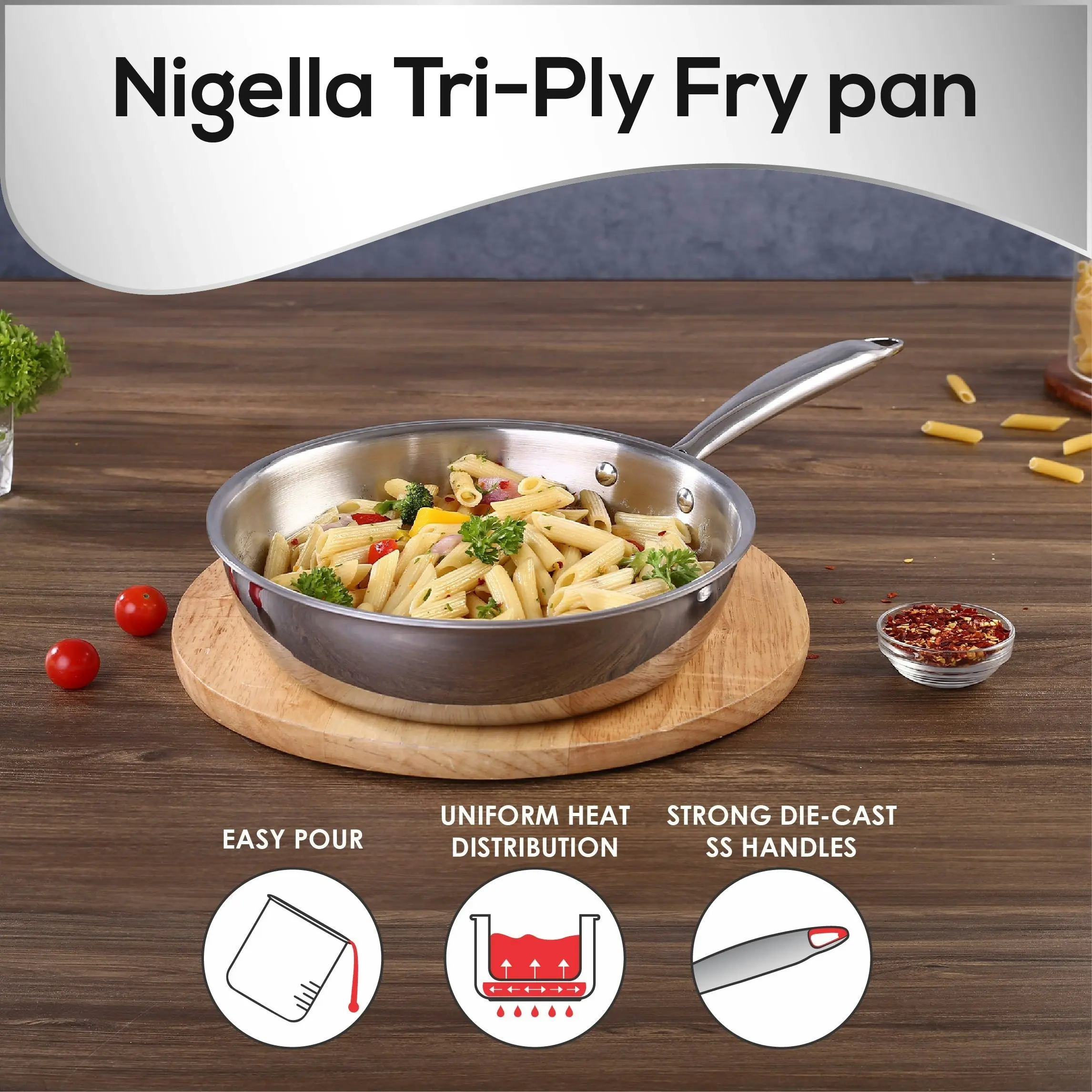 Wonderchef Nigella Stainless Steel Triply Fry Pan 1.8L 22 cm