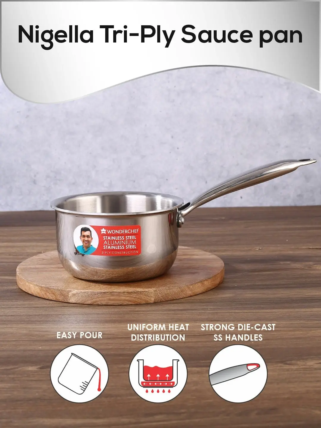 Wonderchef Nigella Stainless Steel Triply Sauce Pan 18 cm 2.2L