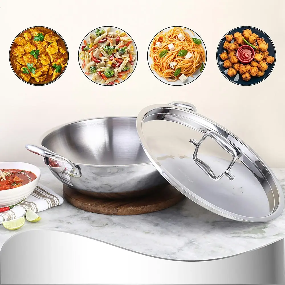 Wonderchef Nigella Stainless Steel Triply Kadhai with SS Lid 28 cm 4.1L