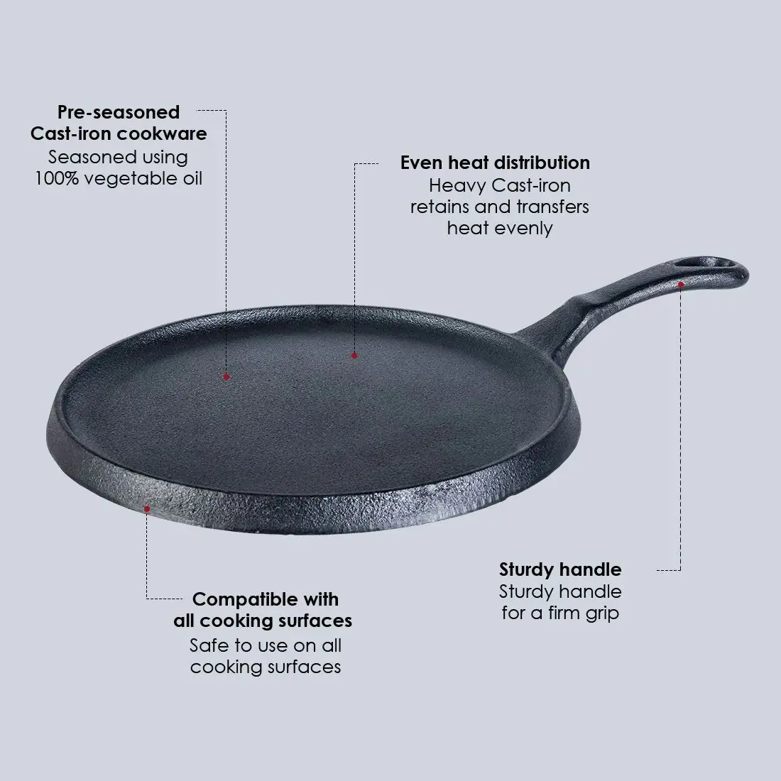 Wonderchef Forza- Pre Seasoned cast Iron Dosa Tawa 25 cm