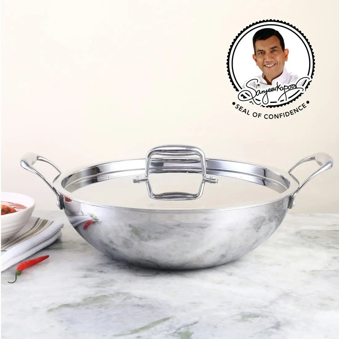 Wonderchef Nigella Stainless Steel Triply Kadhai with SS Lid 30 cm 4.6L