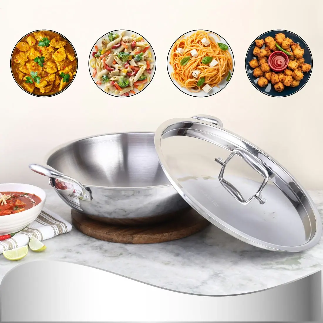 Wonderchef Nigella Stainless Steel Triply Kadhai with SS Lid 30 cm 4.6L