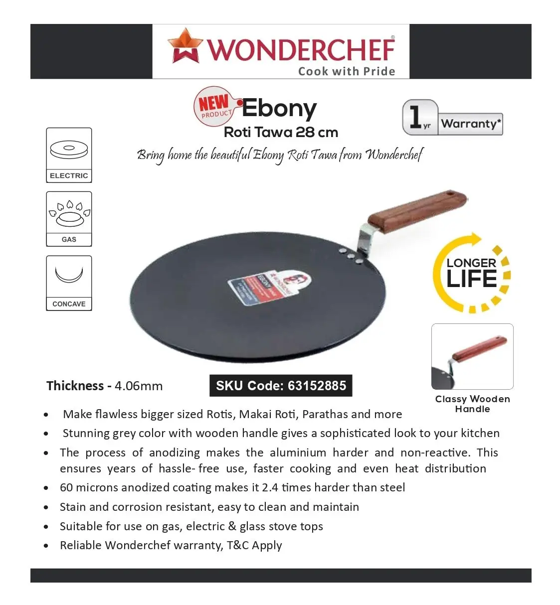 Wonderchef Ebony Roti Tawa with Induction 4.06 mm 28cm