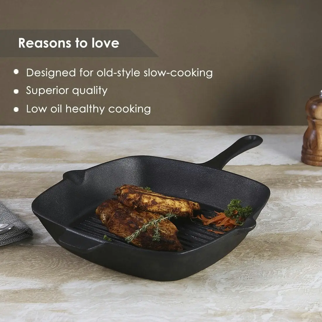 Wonderchef Forza- Pre Seasoned cast Iron Grill Pan 26 cm 2L