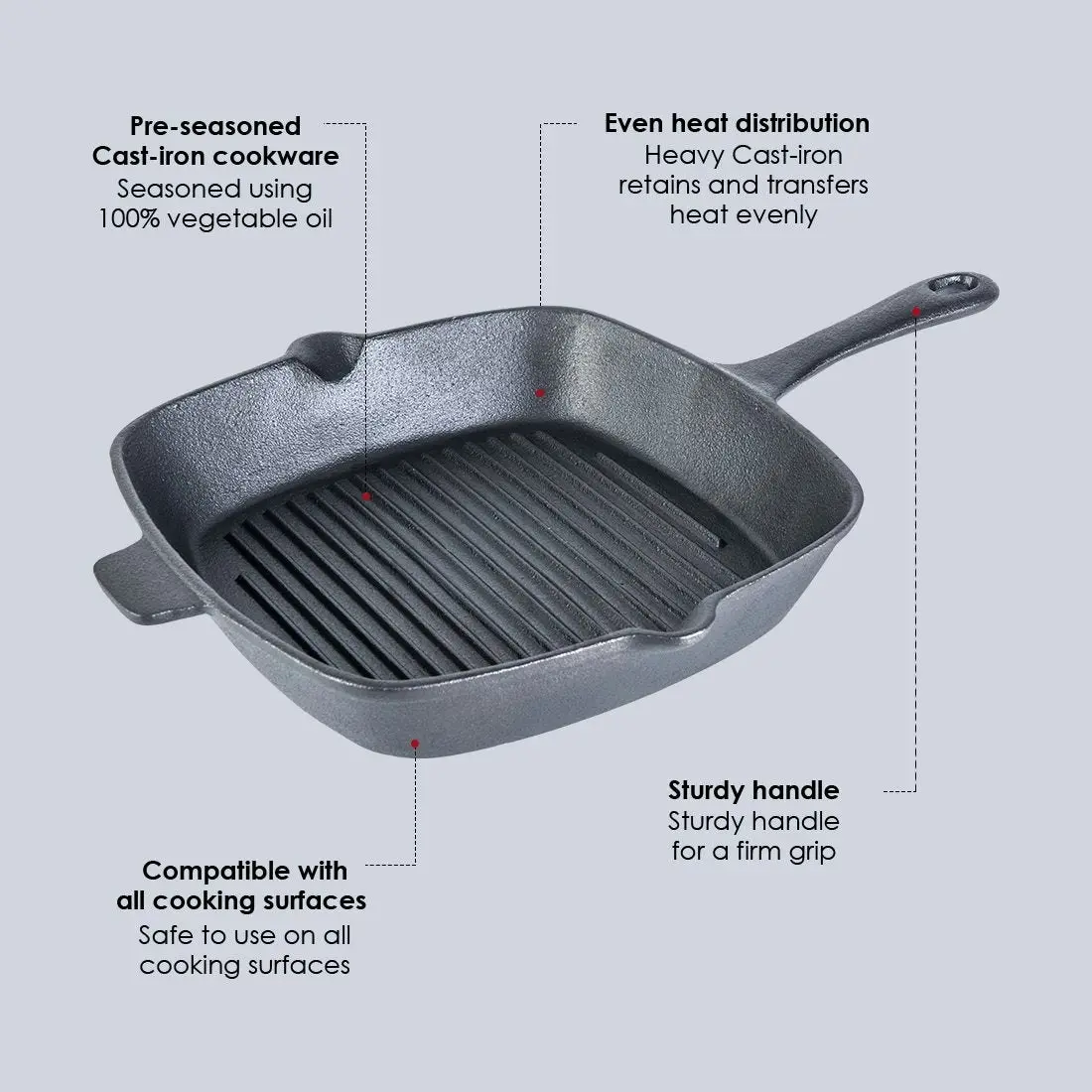 Wonderchef Forza- Pre Seasoned cast Iron Grill Pan 26 cm 2L