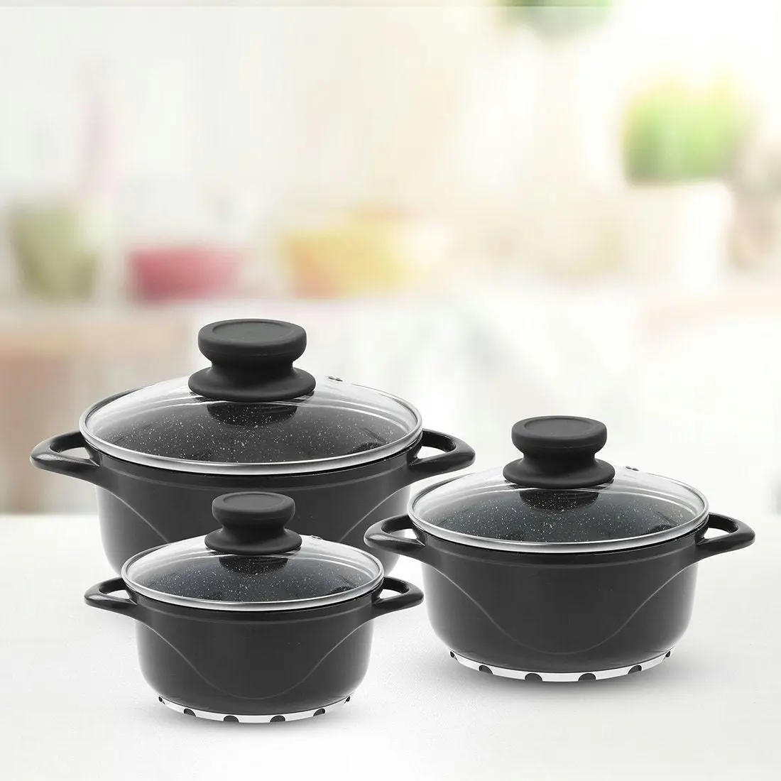 Wonderchef Ceramide Excellence Casserole Set - 6 Pc - Black