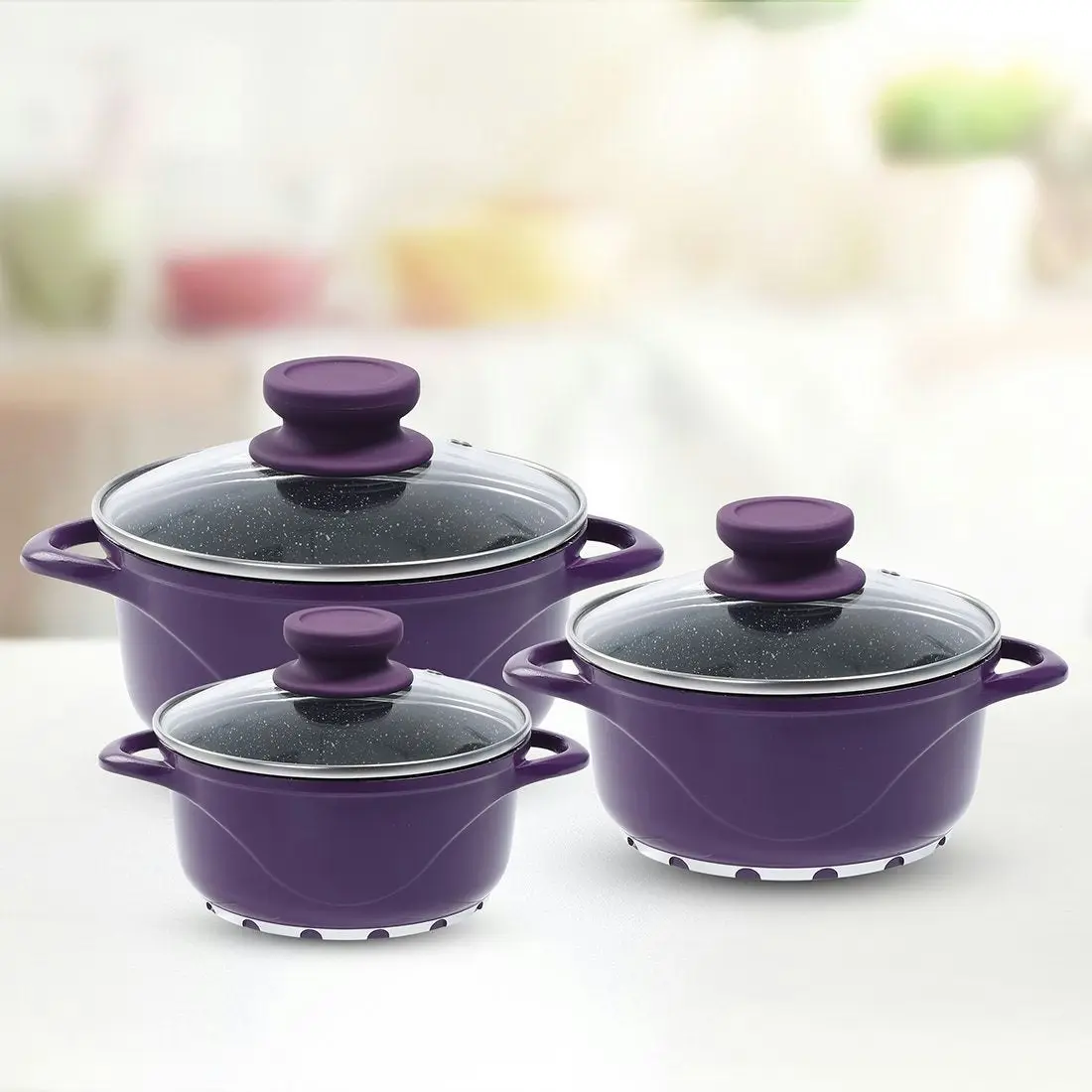 Wonderchef Ceramide Excellence Casserole Set - 6 Pc - Purple