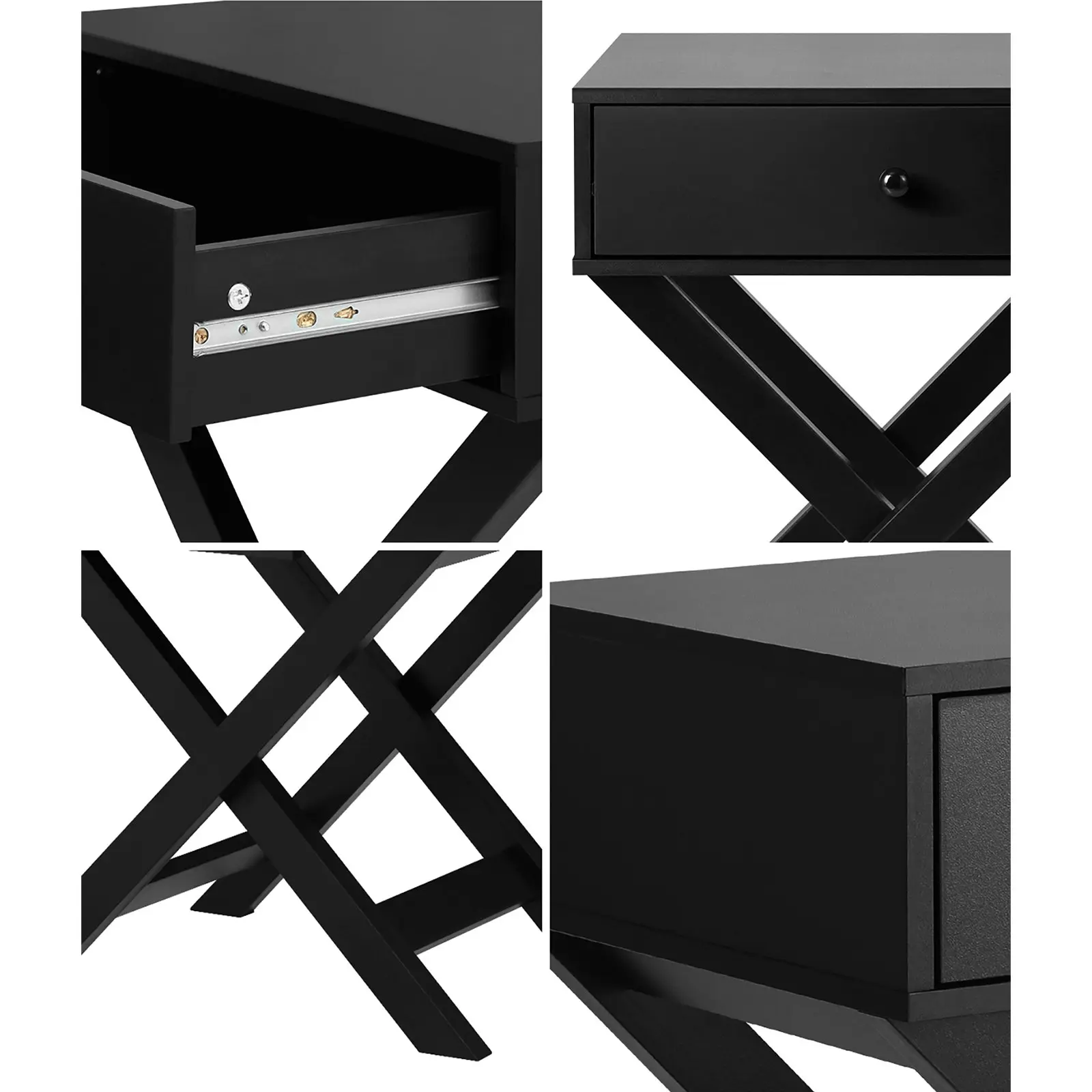 Oikiture 2PCS Bedside Table Drawer Side Table Black Storage Cabinet