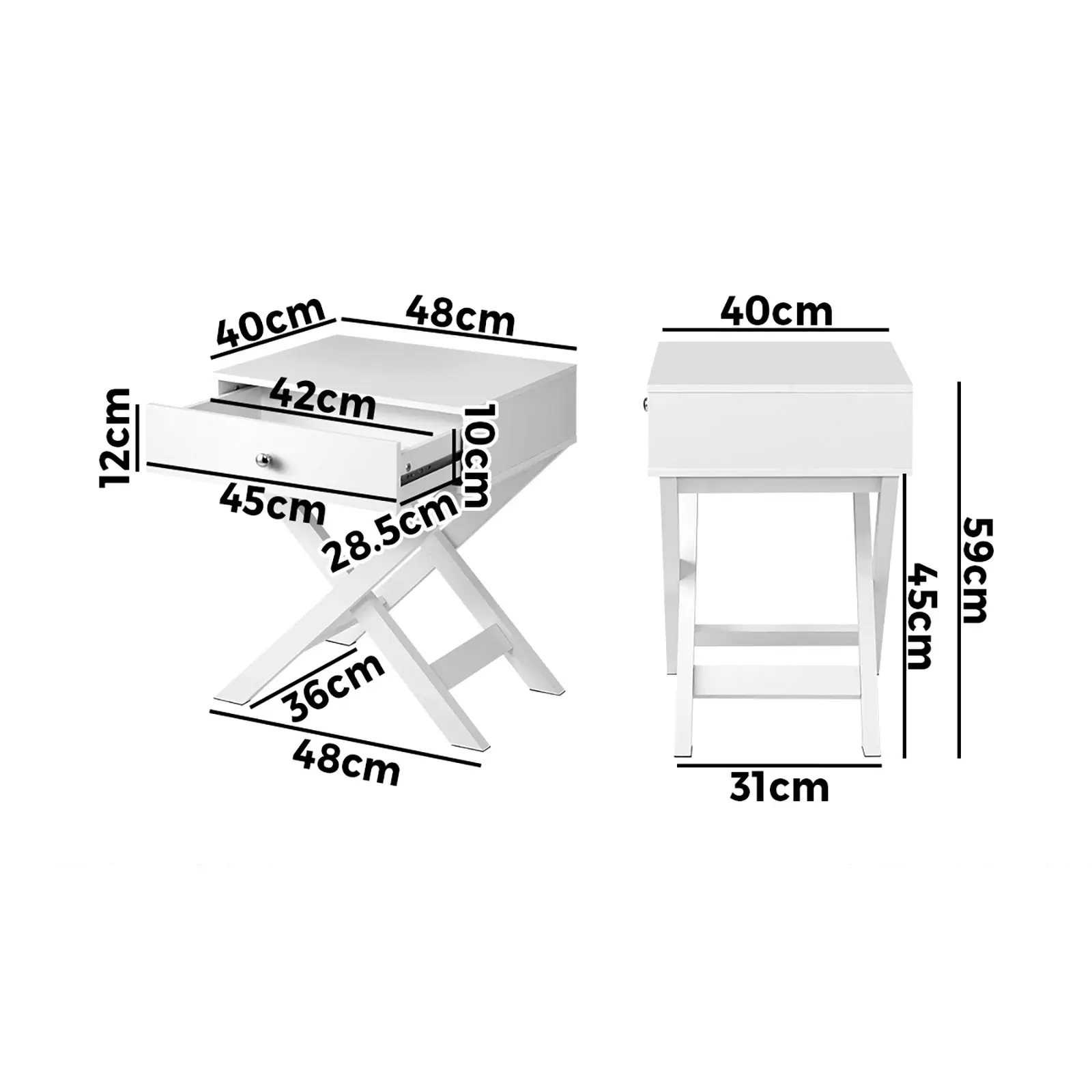 Oikiture 2PCS Bedside Table Drawer Side Table White Storage Cabinet